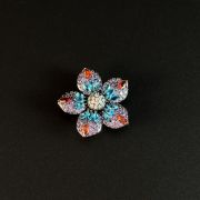 Purple rhinestone multi-colored crystal flower brooch