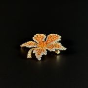 Orange Rhinestone Maple Leaf Brooch