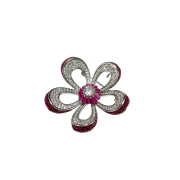 Open petal purple-red crystal flower brooch