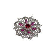 Sparkling purple-red crystal flower brooch
